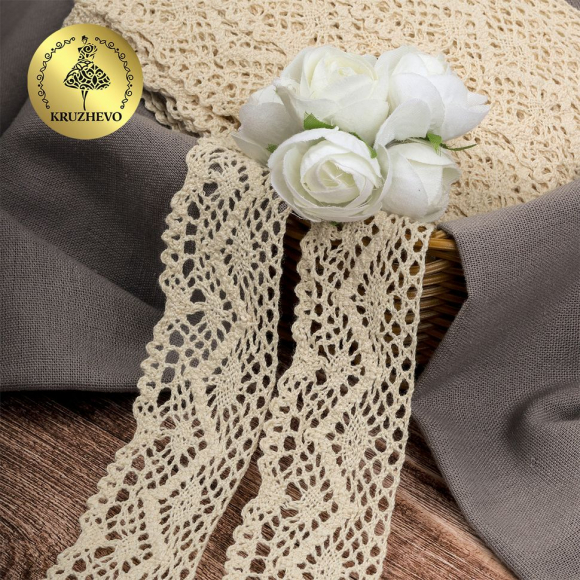 Тесьма вязаная KRUZHEVO 45мм TBY-5235 цв.35 кремовый уп.10м