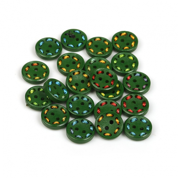 Пуговицы деревянные TBY.M505 цв.зеленый 24L-15мм, 2 прокола, 50 шт