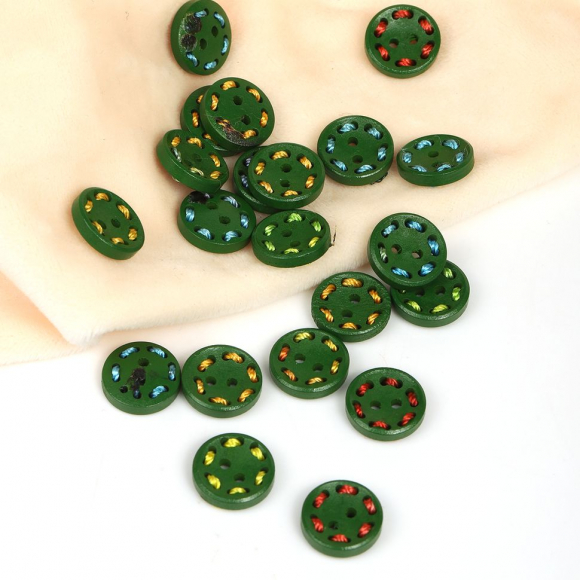 Пуговицы деревянные TBY.M505 цв.зеленый 24L-15мм, 2 прокола, 50 шт