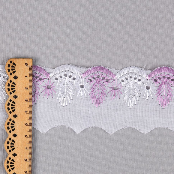 Кружево шитье арт.ТСВ-2028 шир.5см цв.101/164 сиреневый 100% п/э,уп.13,71м