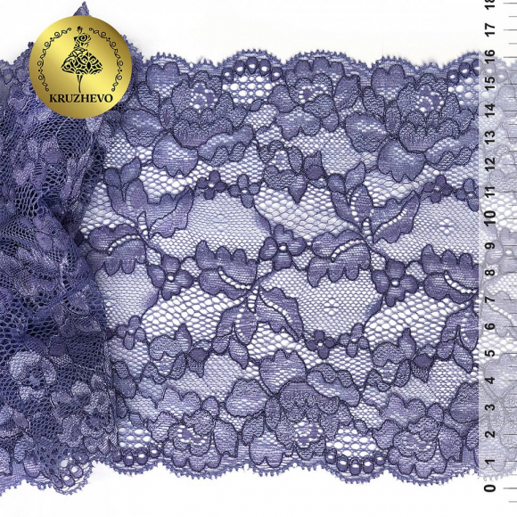 Кружево-стрейч с кордом KRUZHEVO арт.TBY.K15 шир.160мм цв.св.сиреневый уп.10м