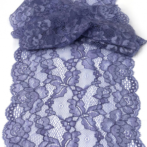 Кружево-стрейч с кордом KRUZHEVO арт.TBY.K15 шир.160мм цв.св.сиреневый уп.10м