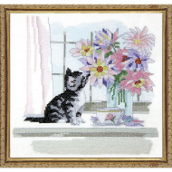 Набор для вышивания DESIGN WORKS арт.7020 Котенок с вазой 30,5х30,5 см