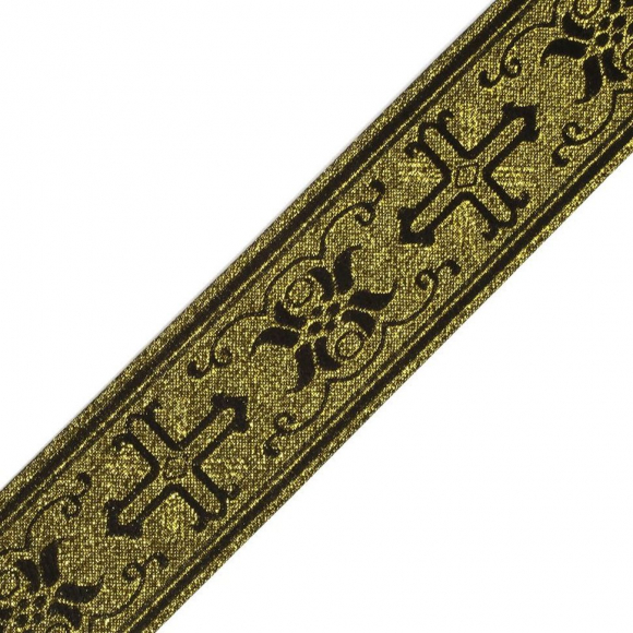 Лента отделочная жаккардовая (галун православный) арт.0390 шир.50мм уп.5 м цв.черный/золото