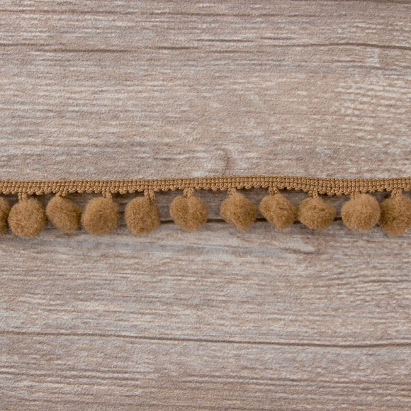 Тесьма с помпонами, диаметр 10 мм, цвет темно-бежевый