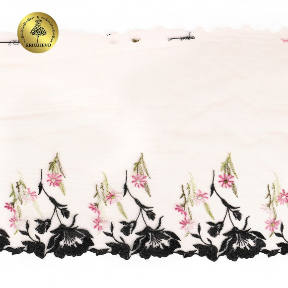 Кружево вышивка на сетке KRUZHEVO арт.TBY.OG67 шир.210мм цв.мульти,правая уп.6,85м