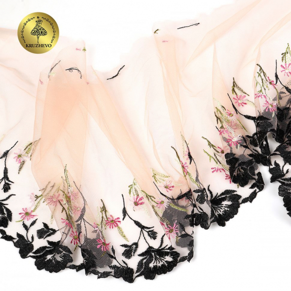 Кружево вышивка на сетке KRUZHEVO арт.TBY.OG67 шир.210мм цв.мульти,правая уп.6,85м