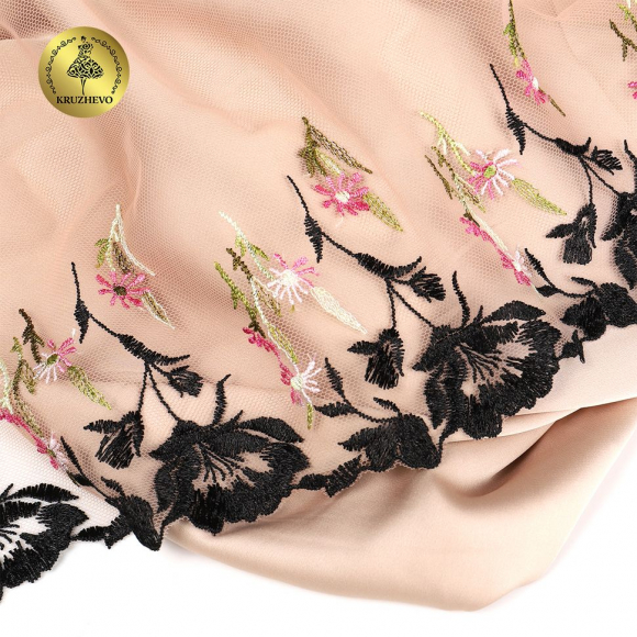 Кружево вышивка на сетке KRUZHEVO арт.TBY.OG67 шир.210мм цв.мульти,правая уп.6,85м