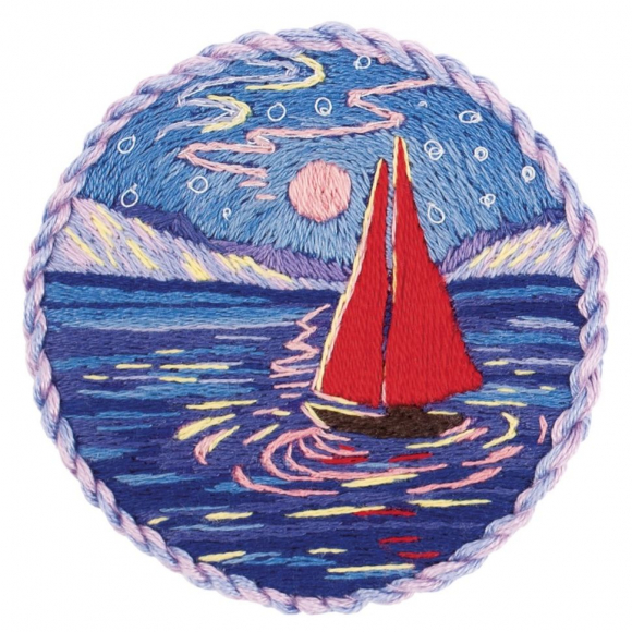 Набор для вышивания PANNA Живая картина арт. JK-2207 Брошь. Парусник под луной 5,5х5,5 см
