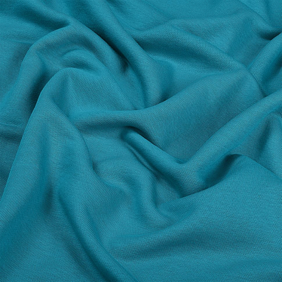 Ткань трикотаж Футер 3х нитка петля хлопок 320г пенье 190см бирюза 17-4432 рул.35-60м