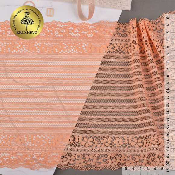Кружево-стрейч KRUZHEVO арт.TBY.X14 шир.210мм цв.03 персик уп.10м