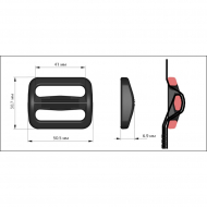 Пряжка регулятор двухщелевая 40мм TN40 цв.черный нагрузка 80 кг уп.100 шт