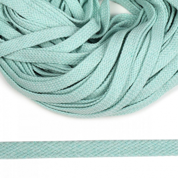 Шнур плоский х/б 10мм турецкое плетение цв.020 мятно-голубой уп.50 м Шнур плоский х/б 10мм турецкое плетение цв.020 мятно-голубой уп.50 м