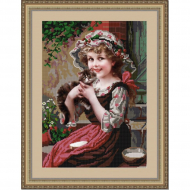 Рисунок на ткани (Бисер) КОНЁК арт. 9727 Девочка с котенком 29х39 см