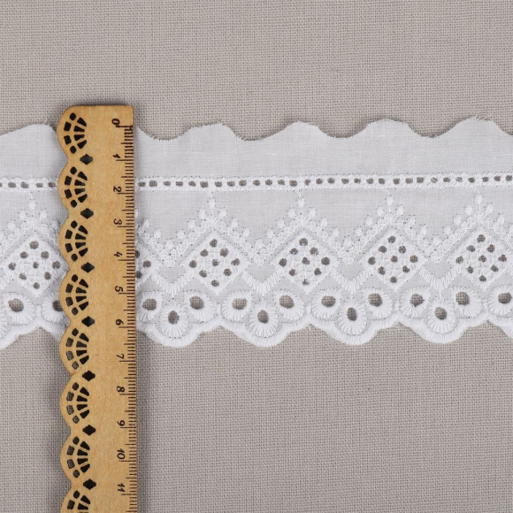 Кружево шитье хлопок KRUZHEVO арт.TBY.0190 шир.60мм цв.01 белый, уп.13,71м
