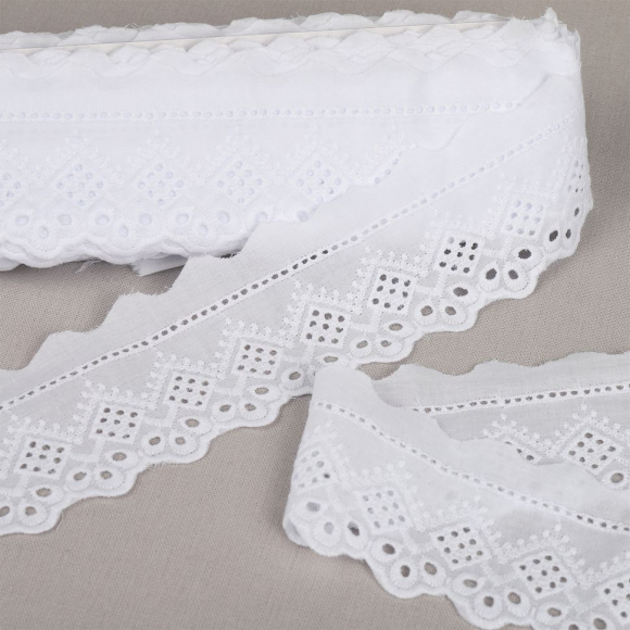 Кружево шитье хлопок KRUZHEVO арт.TBY.0190 шир.60мм цв.01 белый, уп.13,71м