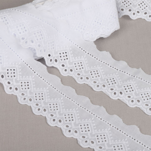 Кружево шитье хлопок KRUZHEVO арт.TBY.0190 шир.60мм цв.01 белый, уп.13,71м