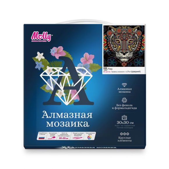 Картина мозаикой Molly арт.KM1000 Тигр (20 цветов) 30х30 см Картина мозаикой Molly арт.KM1000 Тигр (20 цветов) 30х30 см
