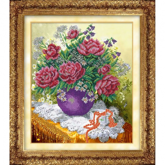 Набор для вышивания бисером РУССКАЯ ИСКУСНИЦА арт.804 КН Розовые пионы 31х26 см