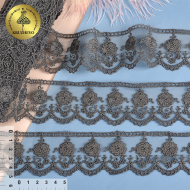 Кружево на сетке KRUZHEVO арт.TR.3814 шир.50мм цв.370 т.серый уп.14м