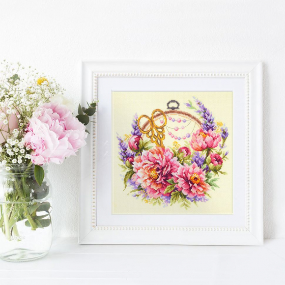 Набор для вышивания ЧУДЕСНАЯ ИГЛА арт.100-124 Пионы для умелицы 25х25 см