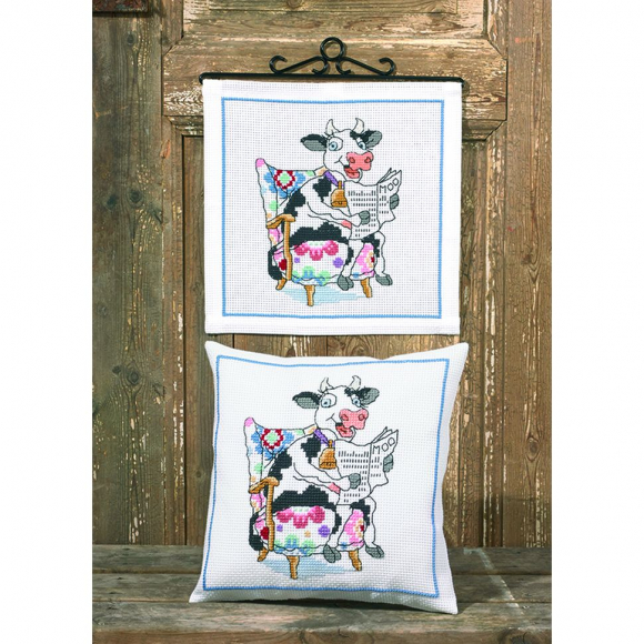 Набор для вышивания PERMIN арт.83-6843 Подушка Читающая корова 30х30 см Набор для вышивания PERMIN арт.83-6843 Подушка Читающая корова 30х30 см