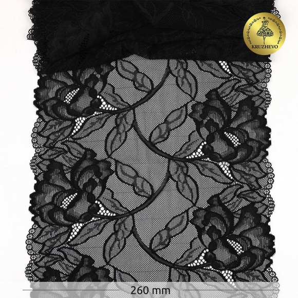 Кружево-стрейч KRUZHEVO арт.TBY.OG58 шир.260мм цв.черный уп.10м