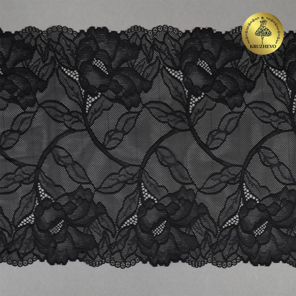 Кружево-стрейч KRUZHEVO арт.TBY.OG58 шир.260мм цв.черный уп.10м
