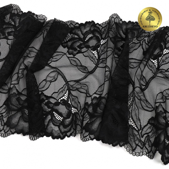Кружево-стрейч KRUZHEVO арт.TBY.OG58 шир.260мм цв.черный уп.10м