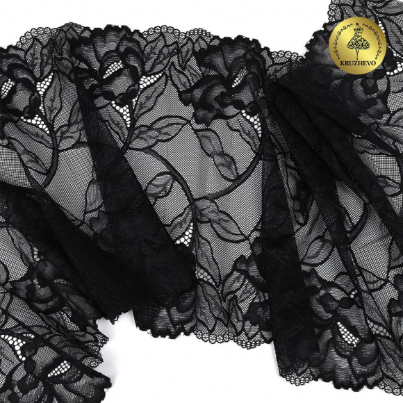 Кружево-стрейч KRUZHEVO арт.TBY.OG58 шир.260мм цв.черный уп.10м
