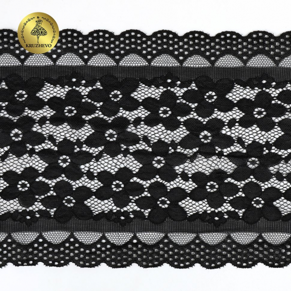 Кружево-стрейч KRUZHEVO арт.TBY.8019 шир.180мм цв.2 черный, уп.10м