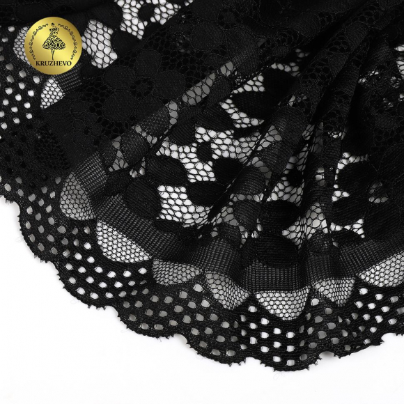 Кружево-стрейч KRUZHEVO арт.TBY.8019 шир.180мм цв.2 черный, уп.10м