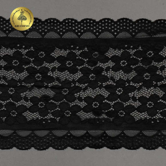 Кружево-стрейч KRUZHEVO арт.TBY.8019 шир.180мм цв.2 черный, уп.10м