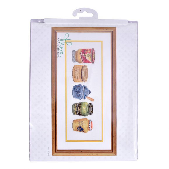 38952_Набор для вышивания "Банки с горчицей", канва лён 36 ct