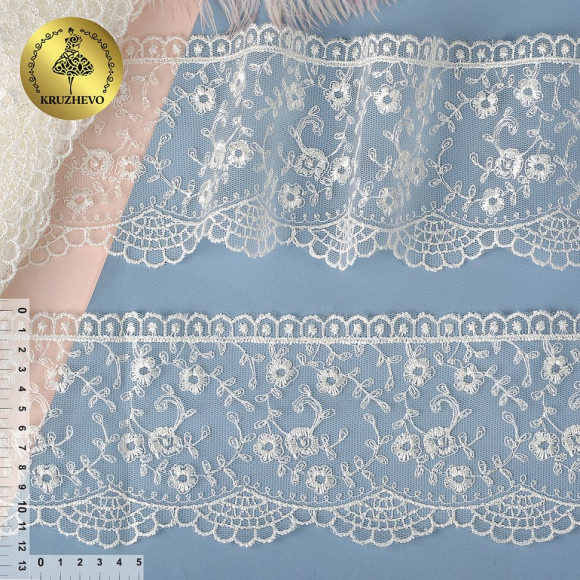 Кружево на сетке KRUZHEVO арт.TR.16GB0422 шир.120мм цв.02 молочный, уп.9м
