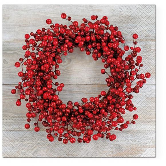 162789_Салфетки трехслойные для декупажа, коллекция "Lunch"  TETЕ a TETE "Красный венок"