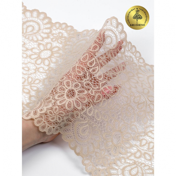 Кружево-стрейч KRUZHEVO арт.TBY.YSTL00839 шир.205мм цв.126 бежевый уп.25м