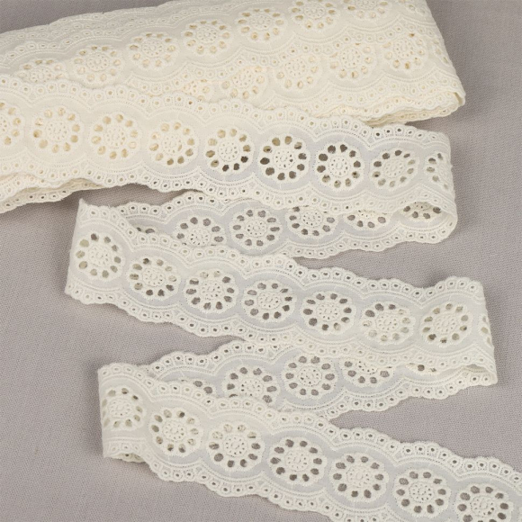Кружево шитье хлопок KRUZHEVO арт.TBY.1137 шир.45мм цв.F102 молочный, уп.13,71м
