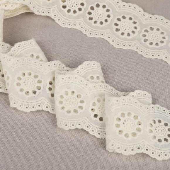 Кружево шитье хлопок KRUZHEVO арт.TBY.1137 шир.45мм цв.F102 молочный, уп.13,71м