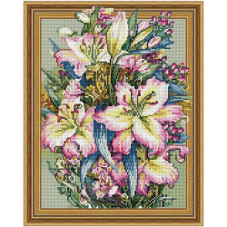 Картина 3D мозаика с нанесенной рамкой Molly арт.KM0995 Розовые лилии (35 цветов) 40х50 см