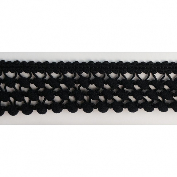 107185_Тесьма с помпонами трехрядная, цвет черный 107185_Тесьма с помпонами трехрядная, цвет черный