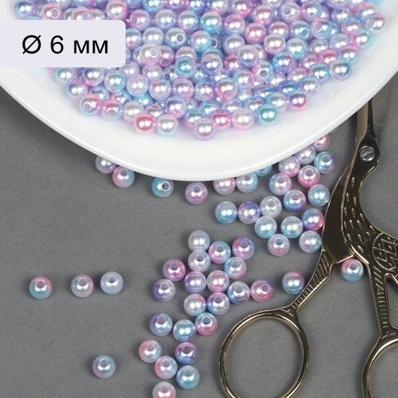 Бусины MAGIC 4 HOBBY круглые перламутр 6мм цв.микс уп.500г