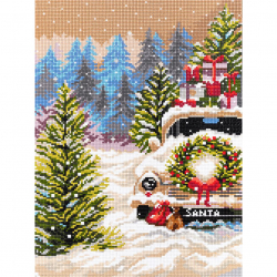 Кристальная мозаика на подрамнике ФРЕЯ арт.ALPD-073 Рождественская машина 30х40 см