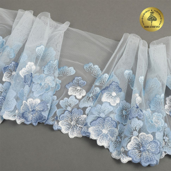 Кружево вышивка на сетке KRUZHEVO арт.TBY.OG87 шир.200мм цв.голубой,левая уп.7м