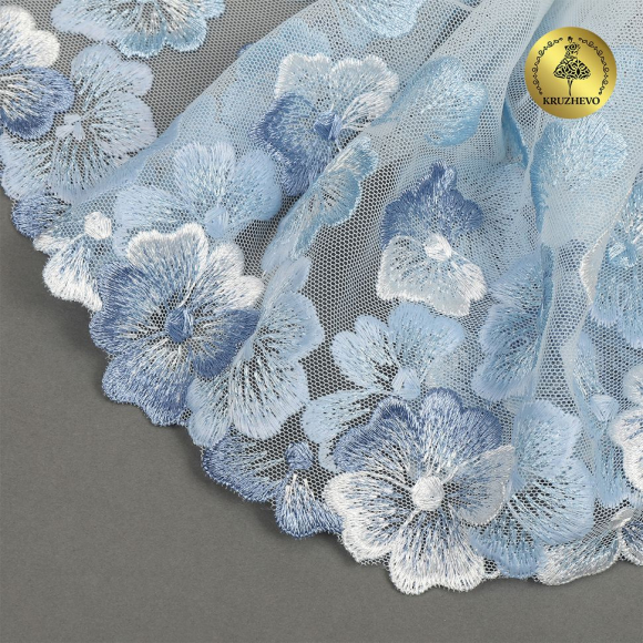 Кружево вышивка на сетке KRUZHEVO арт.TBY.OG87 шир.200мм цв.голубой,левая уп.7м