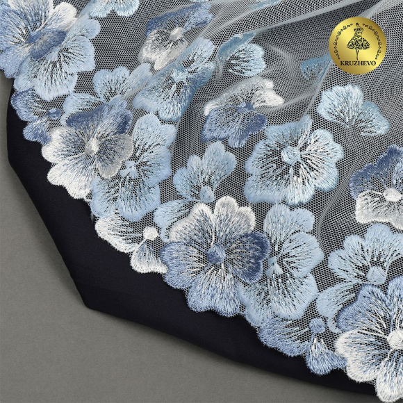 Кружево вышивка на сетке KRUZHEVO арт.TBY.OG87 шир.200мм цв.голубой,левая уп.7м