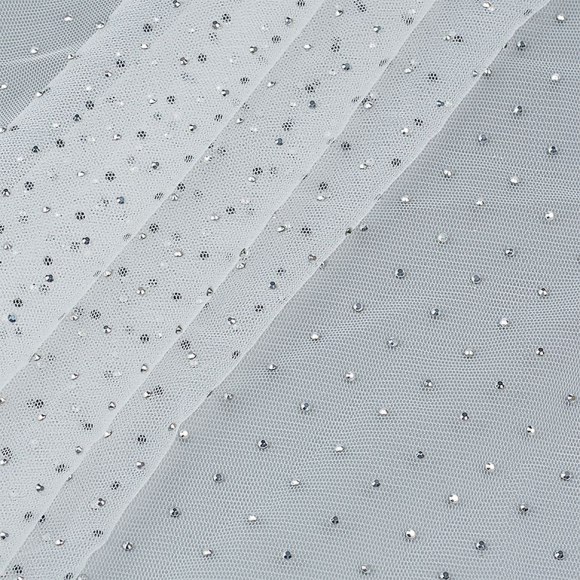 Фатин со стразами шир.150см 100% полиэстер арт.002-10002 цв.1 белый (нарезка от 3м)