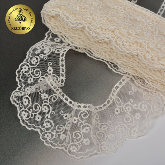 Кружево на сетке KRUZHEVO арт.TR.4886 шир.45мм цв.112 молочный уп.14м Кружево на сетке KRUZHEVO арт.TR.4886 шир.45мм цв.112 молочный уп.14м