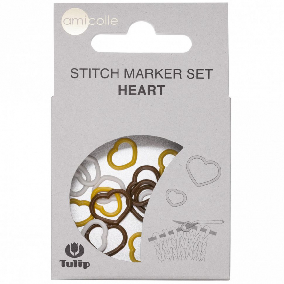 Tulip Набор маркеров для вязания Amicolle, сердце 3,25х4,5мм, арт.AC-018E  пластик, цв.желтый, белый, коричневый по 5шт
