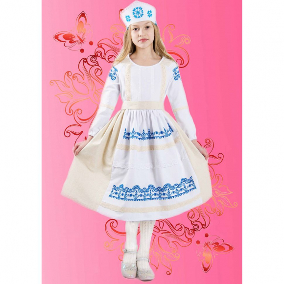 Набор раскроенный для вышивки крестом и шитья детского платья КАРОЛИНКА арт. КДПН-04.134-146 Зимняя сказка